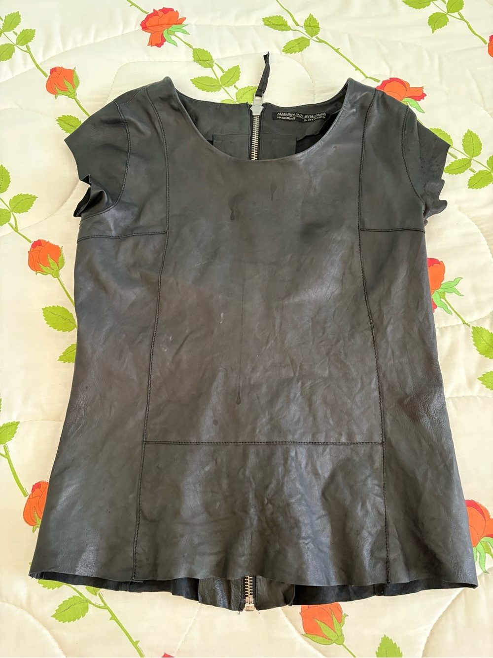 All Saints Black Leather Short-Sleeve Tee